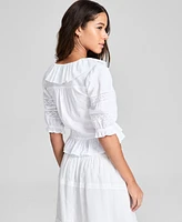 And Now This Women's Cotton Ruffled Cropped Elbow-Sleeve Blouse, Exclusively at Macy's