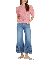 Driftwood Women's Cotton Puff-Sleeve Pointelle Sweater X Artistic Floral