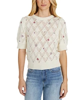 Driftwood Women's Artistic Floral Puff-Short-Sleeve Sweater