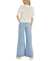 Driftwood Women's Artistic Floral Puff-Short-Sleeve Sweater