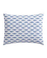 Nautica Woodblock Fish Percale 3-Pc. Duvet Cover Set