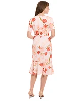 London Times Petite Floral-Print Side-Knot Fit & Flare Dress