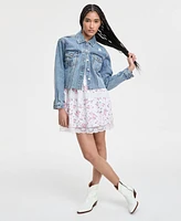 Celebrity Pink Juniors' Distressed Button-Front Denim Jacket