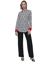 Karl Lagerfeld Paris Women's Geo-Print Contrast-Cuff Top