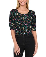 CeCe Women's Puff-Sleeve Printed Knit Top