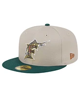 New Era Men's Natural/Hunter Green Florida Marlins Cooperstown Collection Lifestyle Tree Bark Fill 59FIFTY Fitted Hat