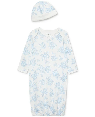 Little Me Baby Girls Roses Cotton Gown & Hat, 2 Piece Set