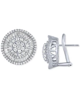 Diamond Round & Baguette Halo Cluster Stud Earrings (2 ct. t.w.) in 14k White Gold
