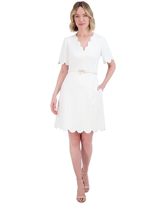 Eliza J Women's Short-Sleeve Belted A-Line Dress