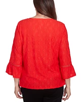 Alfred Dunner Petite Solid Heart Textured Bell-Sleeve Top