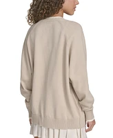 Starter Women's Cotton Contrast-Trim Button Cardigan Sweater