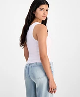 Just Polly Juniors' Gingham Heart Patch Lace-Trim Tank Top