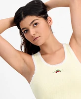 Just Polly Juniors' Strawberry Embroidered Lace-Trim Tank Top