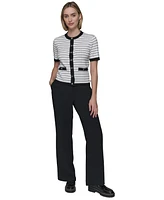 Karl Lagerfeld Paris Women's Striped Short-Sleeve Cardigan