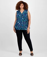 Jones New York Plus Size Printed V-Neck Pleated Top