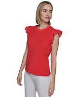 Karl Lagerfeld Paris Women's Scalloped Flutter-Sleeve Top