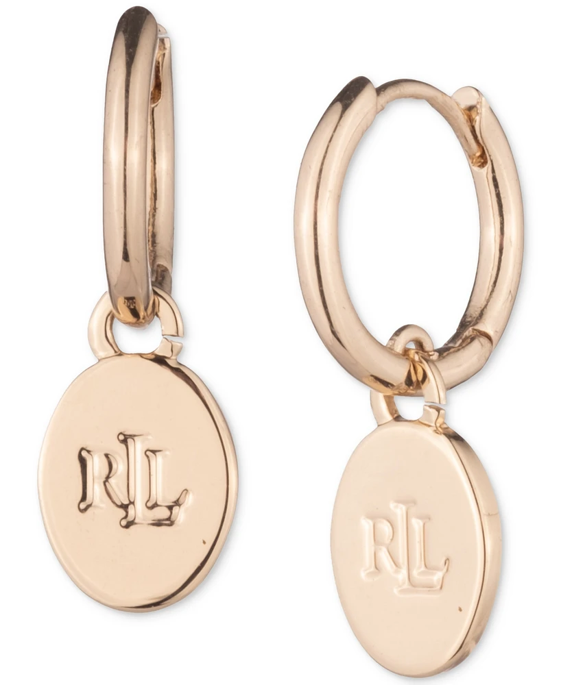 Lauren Ralph Logo Disc Charm Huggie Hoop Earrings