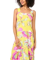 Vince Camuto Women's Floral Square-Neck Smocked-Back Sleeveless Maxi Dress