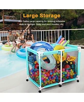 Yescom Extra Large Mesh Pool Storage Bin 214 Gallon Noodles Holder Toys Organizer 6 Wheels Rolling Cart Blue