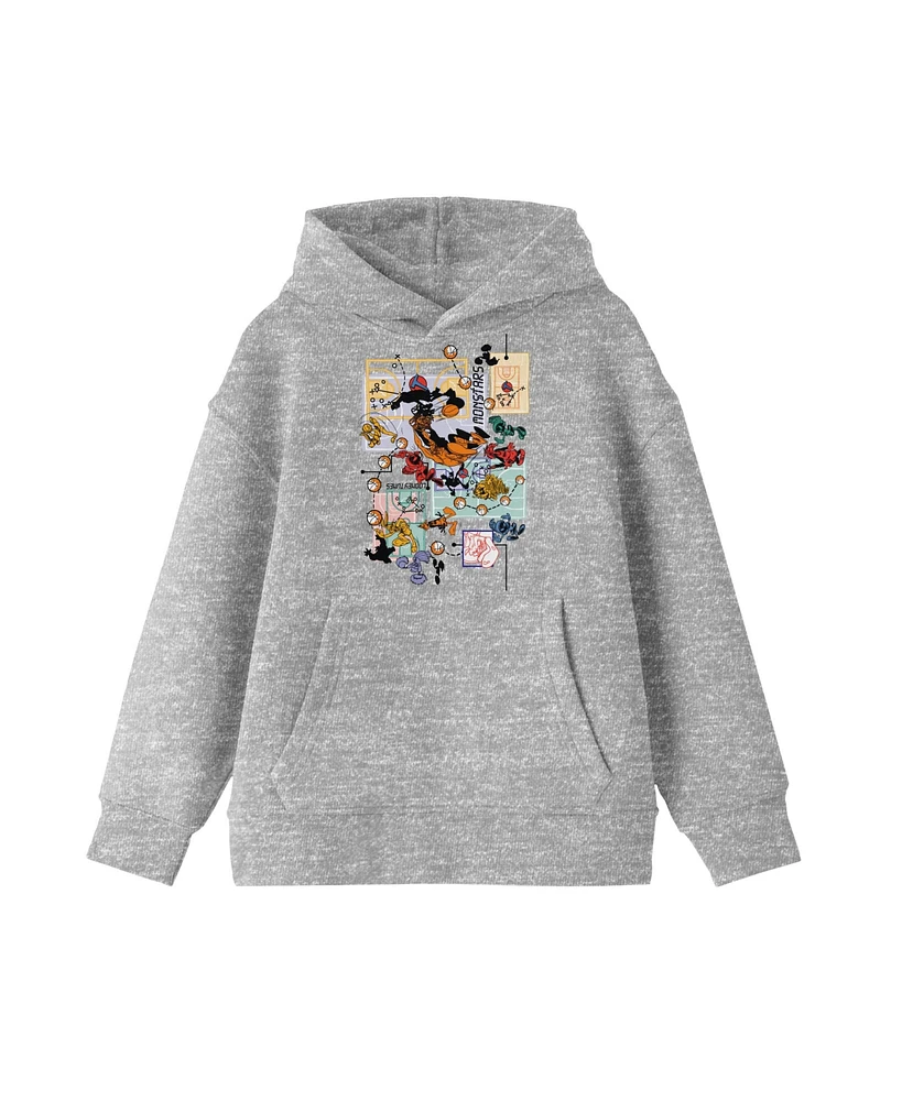 Space Jam 1996 Characters Collage Art Youth Boys Heather Grey Hoodie-xl