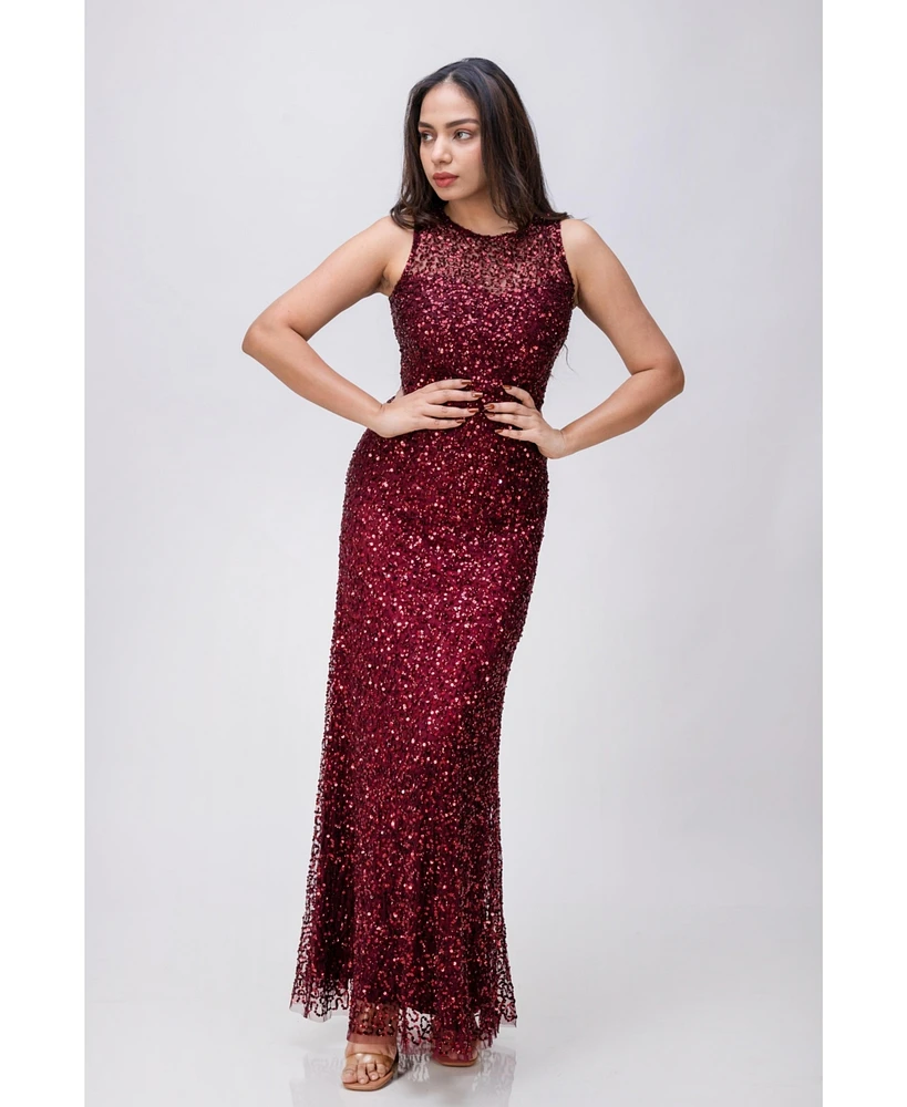 Women's Sleeveless Sequin Embellished Column Gown