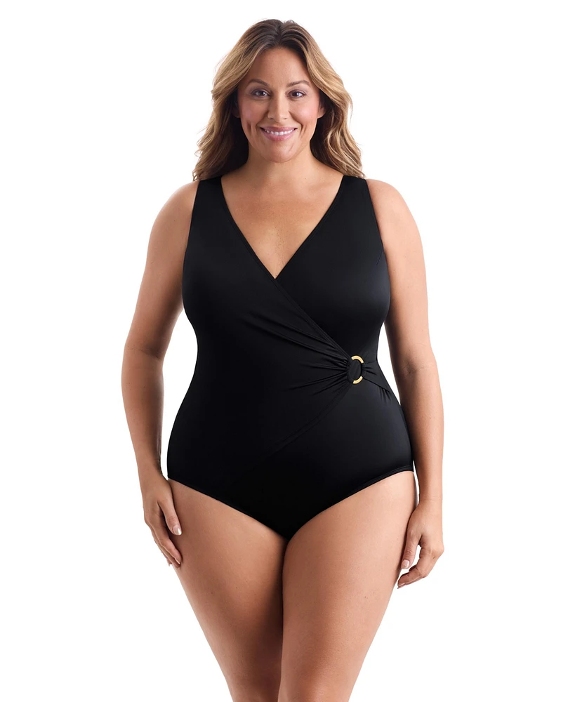 Longitude by Mimi Flamingo Tidal Wave O Ring Surplice One Piece Swimsuit