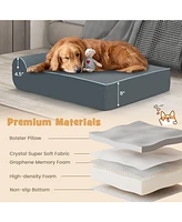 Orthopedic Dog Bed with Headrest and Removable Washable Cover-Grey