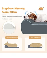 Orthopedic Dog Bed with Headrest and Removable Washable Cover-Grey