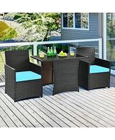 3 Pieces Patio Rattan Furniture Set with Cushion and Sofa Armrest