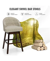 Gymax Set of 4 Swivel Bar Stools Tufted Bar Height Pub Chairs w/ Rubber Wood Legs