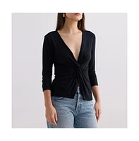 Twist Front Knit Shirt Black