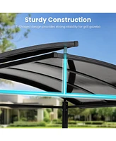 8×5FT Gray Arc Hardtop Grill Gazebo Canopy with 2-Tier Roof & Side Shelves, Waterproof Bbq Tent