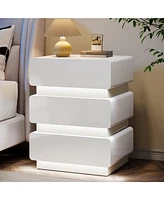 Tribesigns Nightstand with Led, Modern 3-Drawer Bedside End Table with Storage for Bedroom, Adjustable Light, White