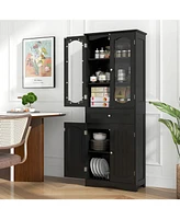 Tall Bathroom Storage Cabinet with 2 Glass Doors and Adjustable Shelves