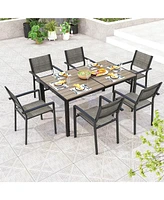 Gymax Patio Chair Set of 6 w/Breathable Fabric Seat & Heavy-Duty Metal Frame Armchairs