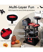 Gymax Gothic Cat Tree 49'' Tall Cat Tower w/ Coffin Bed & 2 Condos & Cozy Perch