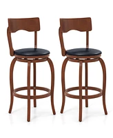 Set of 2 Swivel Bar Stools with Rubber Wood Base and Cushioned Seat