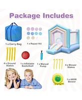 Inflatable Kids Bounce House with Slide & Basketball Hoop Fun Bouncy Castle for Parties & Playtime