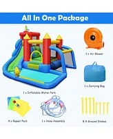 Inflatable Bounce House with Water Slide, Climbing Wall & Splash Pool Blower Included for Instant Fun