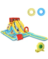 Dual Slide Inflatable Water Park with Climbing Wall & Bouncer Fun Outdoor Playset for Kids