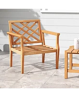 Teak Wood Slatted Patio Chair Armchair with Cozy Backrest and Armrests