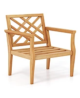 Teak Wood Slatted Patio Chair Armchair with Cozy Backrest and Armrests