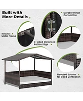 Wicker Outdoor Dog House with Weatherproof Roof