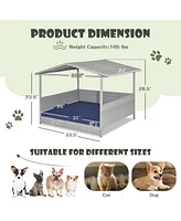 Wicker Dog House with Waterproof Roof and Washable Cushion Cover