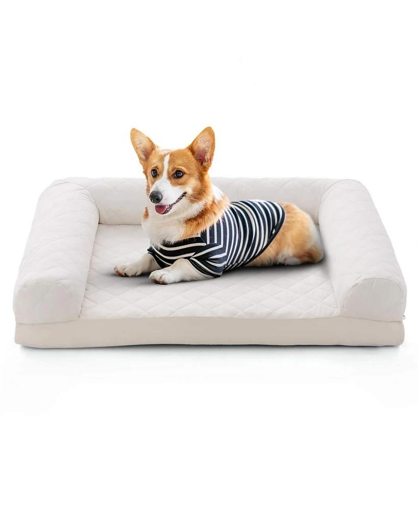 Egg-Foam Dog Crate Bed with 3-Side Bolster and Removable Washable Bed Cover