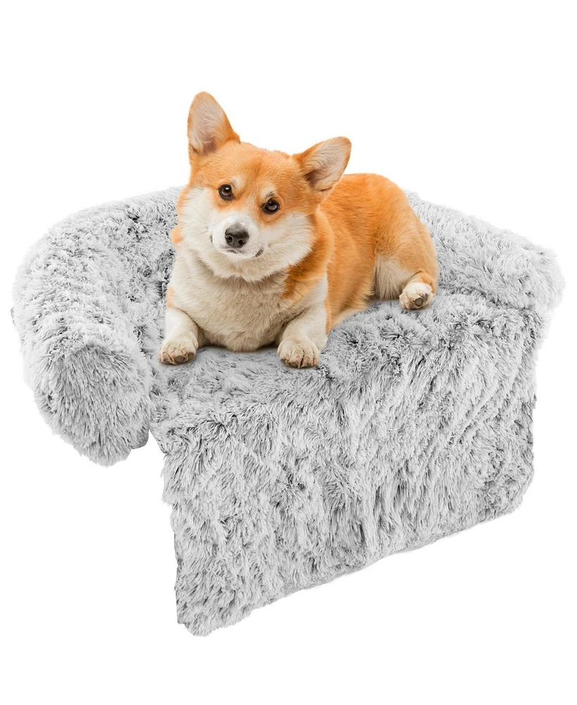 40"x 35"x 26" Plush Calming Dog Couch Bed with Anti-Slip Bottom