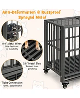 Foldable Heavy-Duty Metal Dog Cage Chew-proof Dog Crate with Lockable Universal Wheels