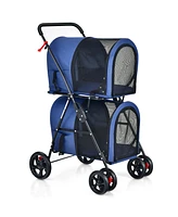 4-in-1 Double Pet Stroller with Detachable Carrier and Travel Carriage