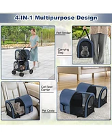 Double Pet Stroller with 2 Detachable Carrier Bags, Safety Belt, 4 Lockable Wheels Cat Stroller Travel Carrier Strolling Cart