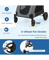 4 Wheels Extra Large Dog Stroller Foldable Pet Stroller with Dual Entry